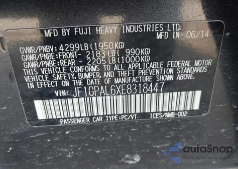 2014 Subaru Impreza 2.0I Sport Premium z USA, uszkodzony, nr VIN JF1GPAL6XE8318447